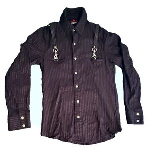 Lip Service Y2K Pinstripe Goth Shirt w/ Harness Straps – Rare Vintage
